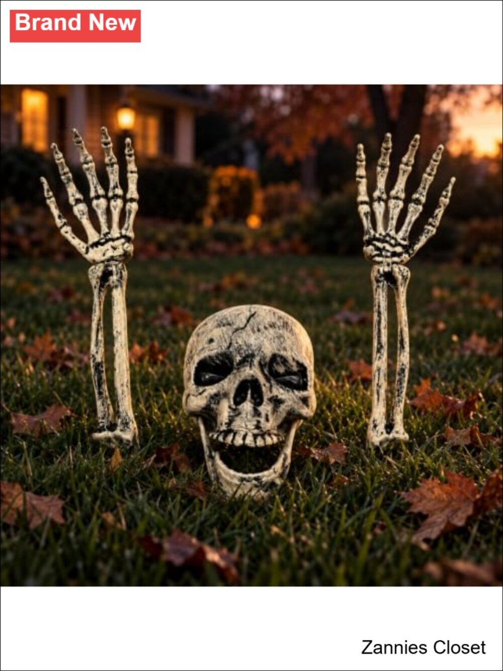 👻 3-Piece Skeleton Skull & Arms Yard Decor, Movable Jaw, Ground Stakes